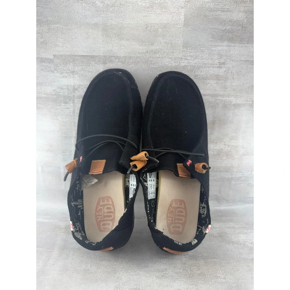 Hey Dude Wendy Washed Black Canvas Slip On Loafers Shoes Women Sz US 9 40297-001